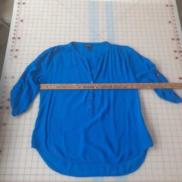 FANG Womens Small Royal‎ Blue 1/4 Button Blouse Hi Lo Hem - Picture 9 of 11